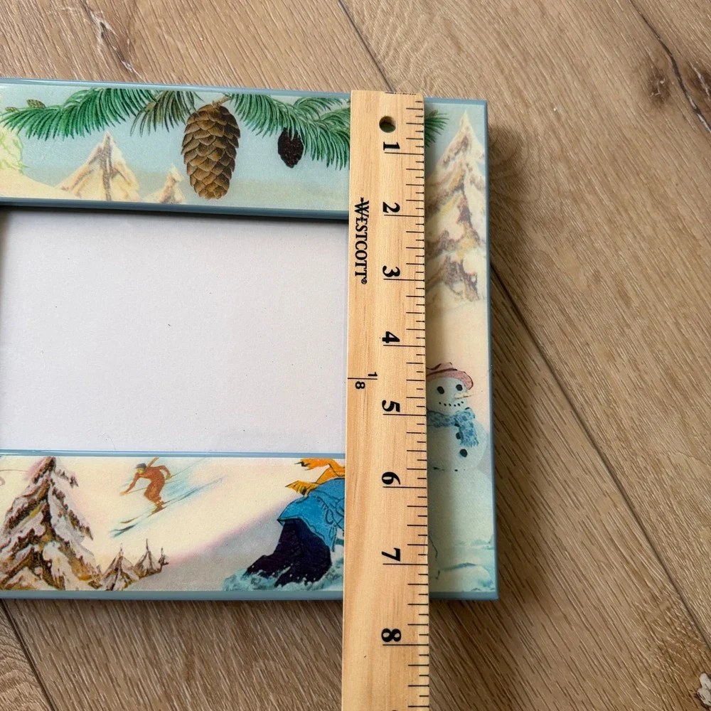 Dolce Mia Handmade Winter Vintage Photo Frame Sledding Snowman Holidays skiing
